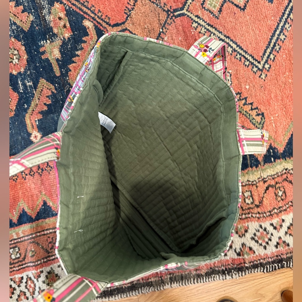 NWOT Sézane Plaid Floral green and pink tote bag - Picture 6 of 6